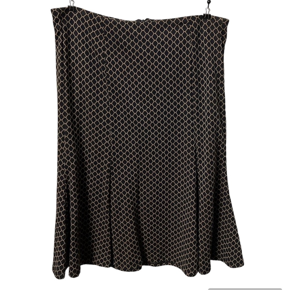 NY Collection Brown & Beige Geometric pleated midi skirt - Large